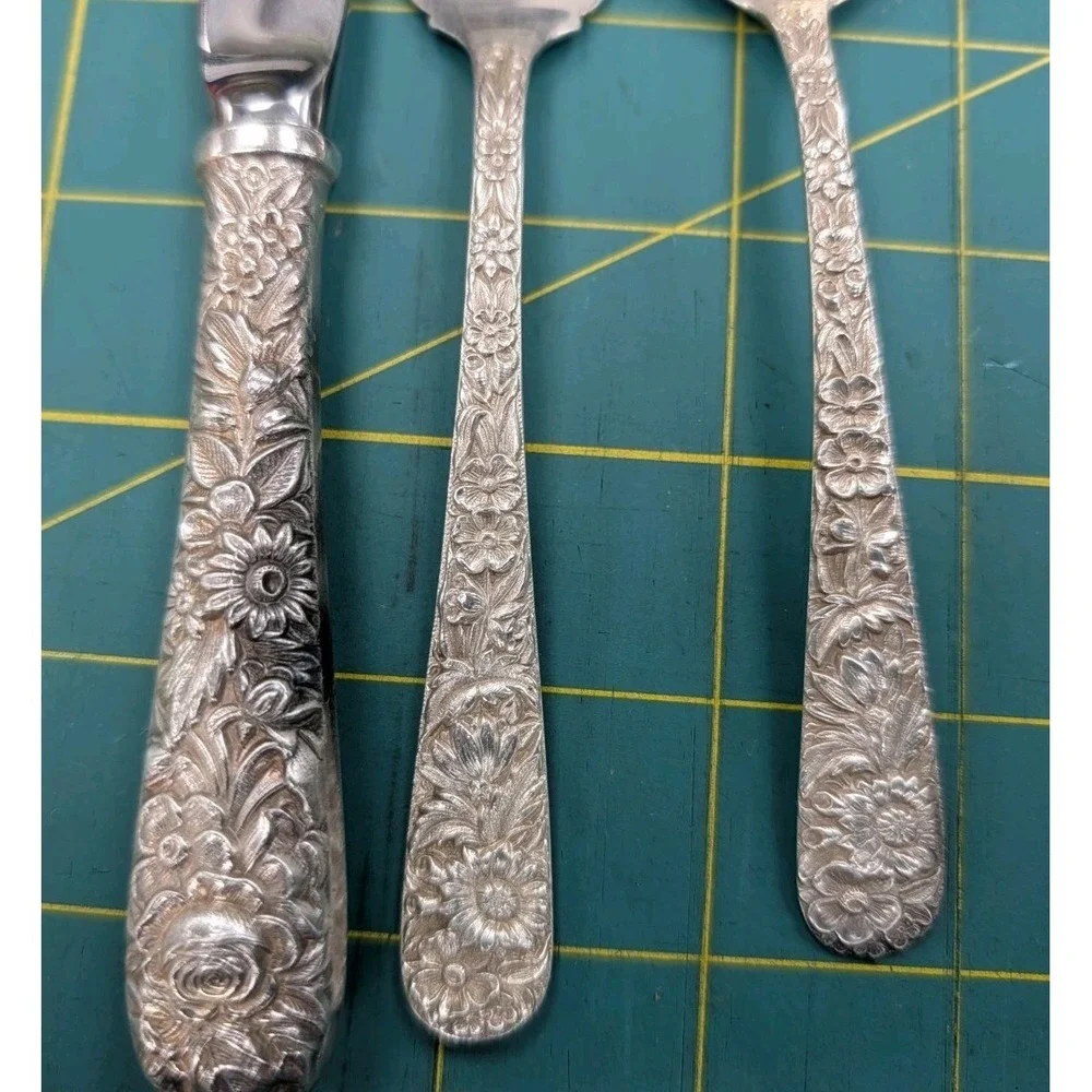 Vintage S Kirk & Sons Sterling Silver Repousse 3 Piece Set Serving Set